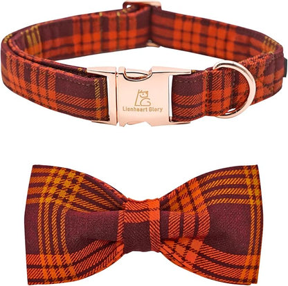 Lionheart glory Dog Collar Fall Dog Collars with Bow Plaid Dog Collar Bow Female Male Pet Collar Dogs Collar Bows Duty Adjustable Dog Bow Collars for Medium Dogs