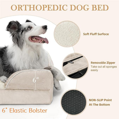 XXL Dog Bed Waterproof, Extra Large Dog Beds Orthopedic Foam, Washable Dog Sofa Bed Pet Bed with Removable Cover & Non-Slip Bottom(XX-Large,Beige)