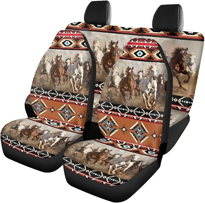Horse Tribal Front Back Seat Cover Cute Seat