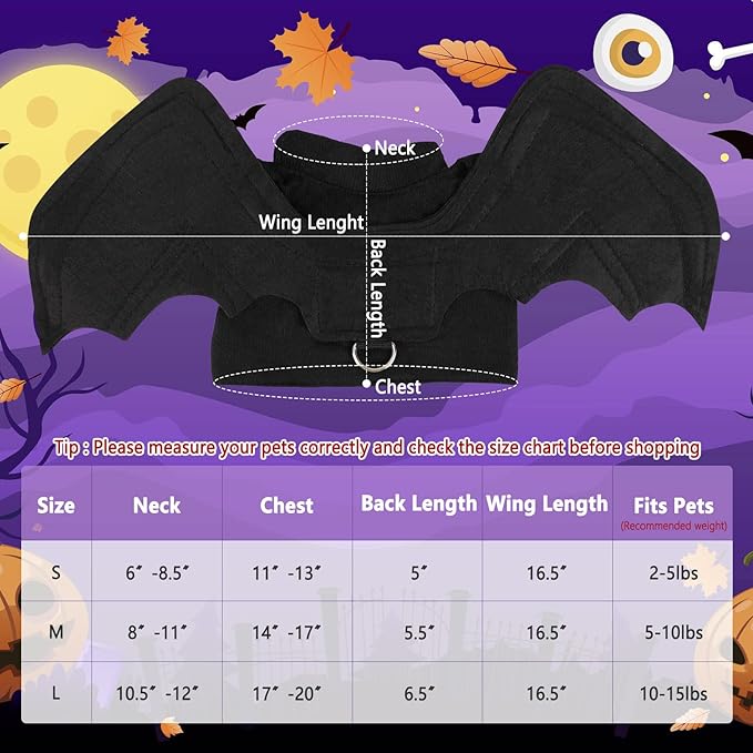 BWOGUE Pet Bat Wings Costume for Cat & Dog Pet Apparel Clothes for Halloween Party Large