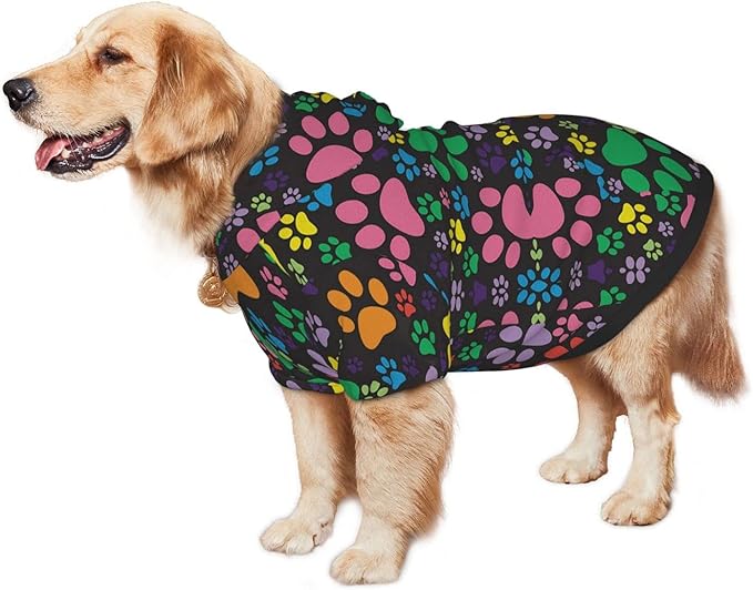 Colorful Dogprint Dog Hoodies，Dog Clothes with Pocket and