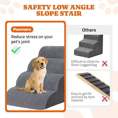 Dog Stairs for Small Dogs: Pawtners 4 Steps 16" Tall Dog Ramp for Bed