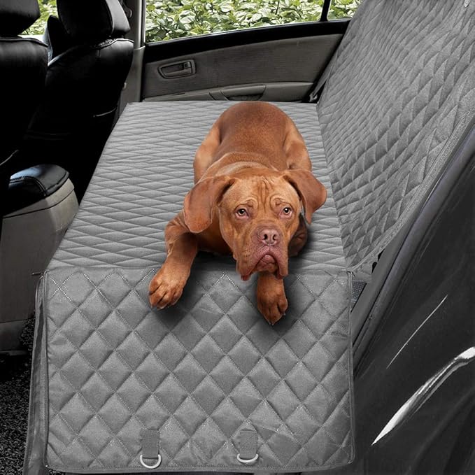 Honest Luxury Quilted Dog Car Seat Covers with Side Flap Pet Backseat Cover for Cars (Large(57''Wx60''L), Gray)