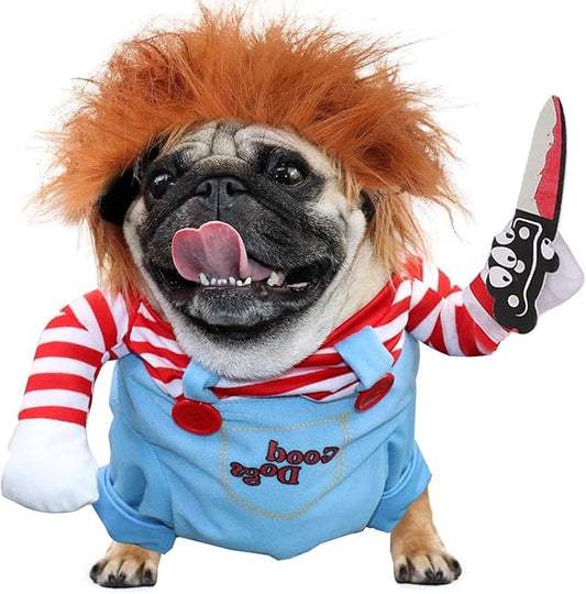 Dog Halloween Costumes, Deadly Doll Dog Costume,Chucky Dog Costume with Knife for Pets, Funny Dog Costumes Halloween for Large Dogs [XL]