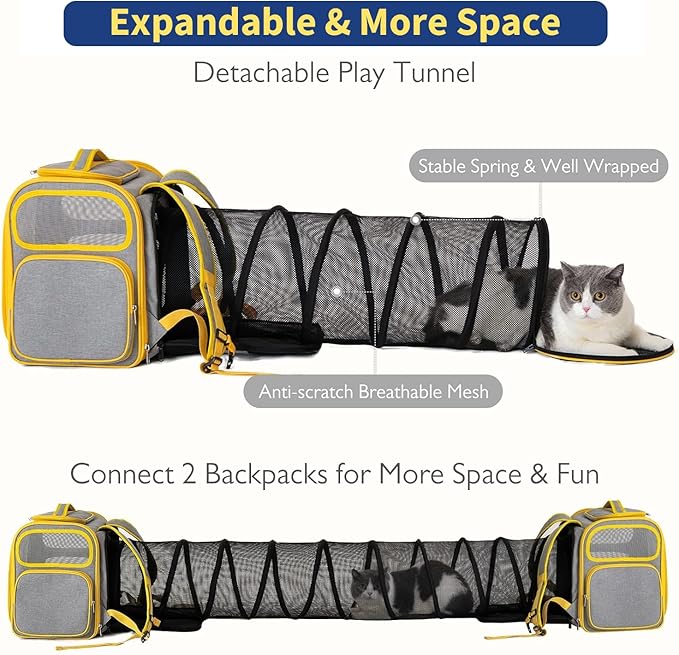 Cat Backpack Carrier Bubble Expandable Pet Carriers Backpack for Small Dogs, Large Space Bag with Collapsible Tunnel Airline Approved, Kitten Puppy for Outdoor Travel Hiking Fit Up to 20 Lbs