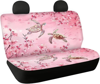 AFPANQZ Cherry Blossom Sea Turtle Car Backseat Covers Dog Seat Cushion for Rear Seat Non-Slip Soft Car Seat Covers for Dogs