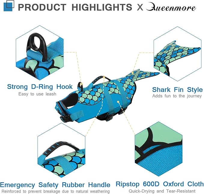 Queenmore Mermaid Dog Life Jacket