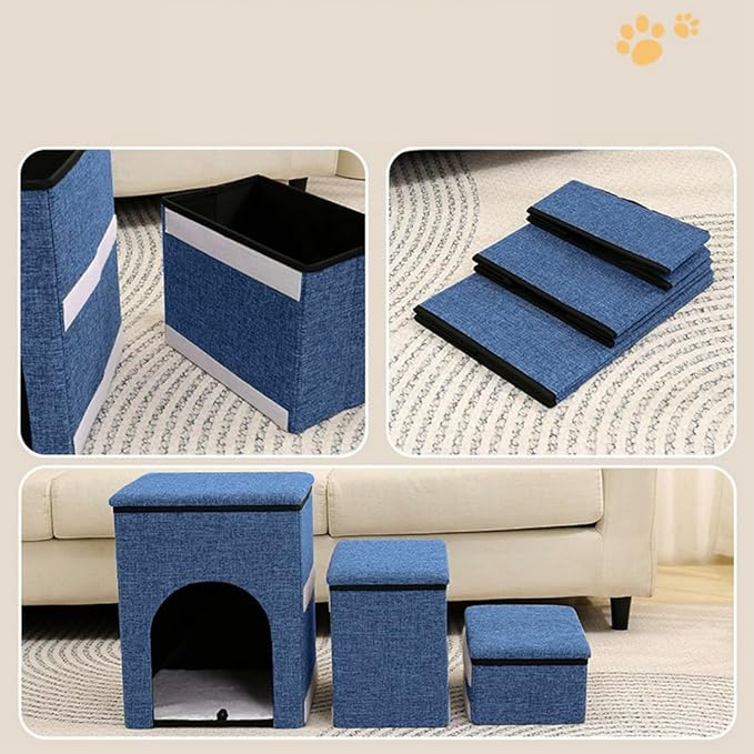 CBBPET Dog Stairs for Small Dogs 180Lbs with Steps,Blue,3 Steps
