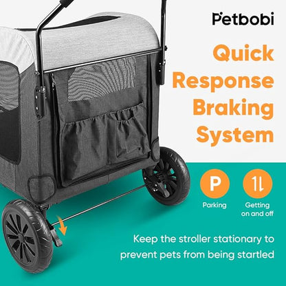 Petbobi Dog Stroller for Large Dogs 4 Rubber 2 Medium 120lbs, Grey