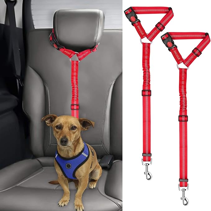 BWOGUE 2 Packs Dog Cat Safety Seat Belt Strap Car Headrest Restraint Adjustable Nylon Fabric Dog Restraints Vehicle Seatbelts Harness