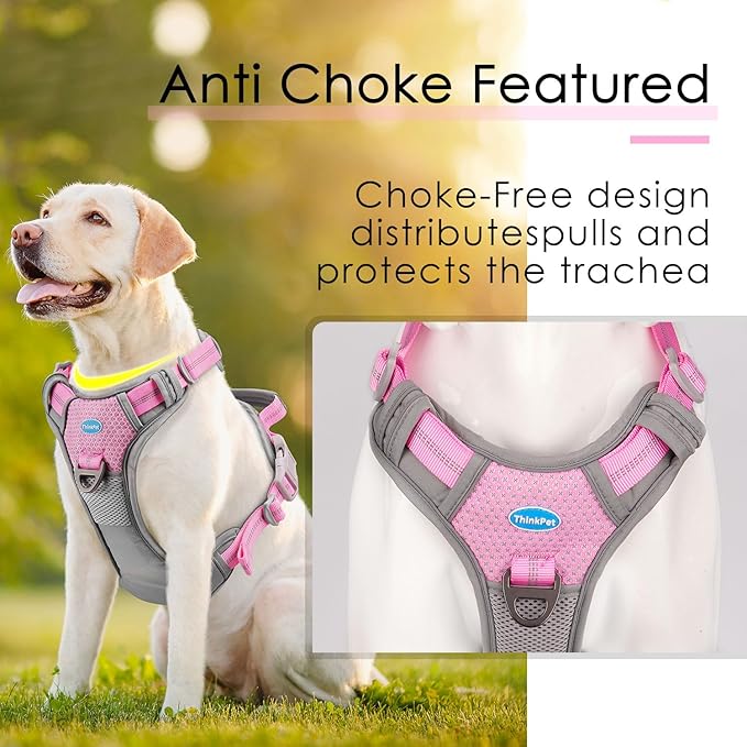 ThinkPet No Pull Harness Breathable Sport Harness with Handle-Dog Harnesses Reflective Adjustable for Medium Large Dogs,Back/Front Clip for Easy Control