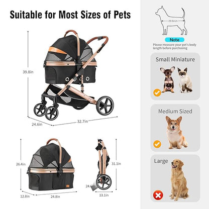 EchoSmile 4 in 1 Pet Stroller 180° Reversible 4-Wheel,45 lbs