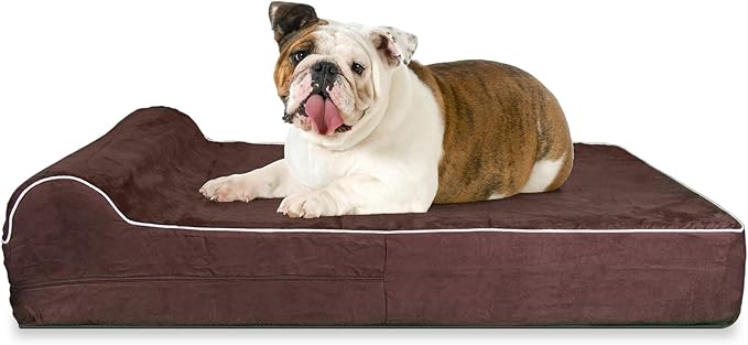 5.5 Inch Thick High Grade Orthopedic Memory Foam Dog Bed With Pillow and Easy to Wash Removable Cover with Anti-Slip Bottom. Free Waterproof Liner Included - for Large Breed Dogs