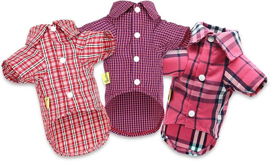 DroolingDog 3 Pack Plaid Dog Tee Shirt Puppy Button Up Shirts Polo T Shirts Small Dogs Clothes Breathable Summer T-Shirt