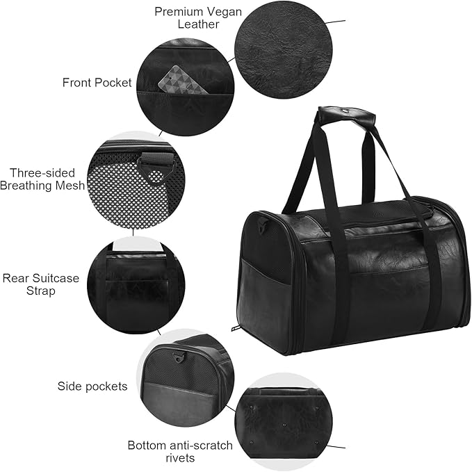 Fashion Leather Dog Carrier Cat Carrier Airline Approved Pet Carrier for Small Medium Dogs Cats Under 15Lbs