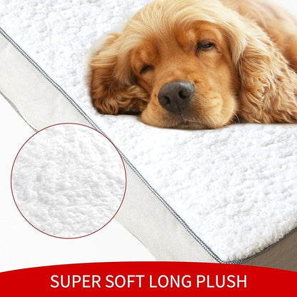 Small Dog Bed Cover with Zipper, 24" L x 18" W x 3" H Waterproof Plush Dog Bed Covers, Replacement Washable, Pet Bed Cover with Anti-Slip Bottom, White