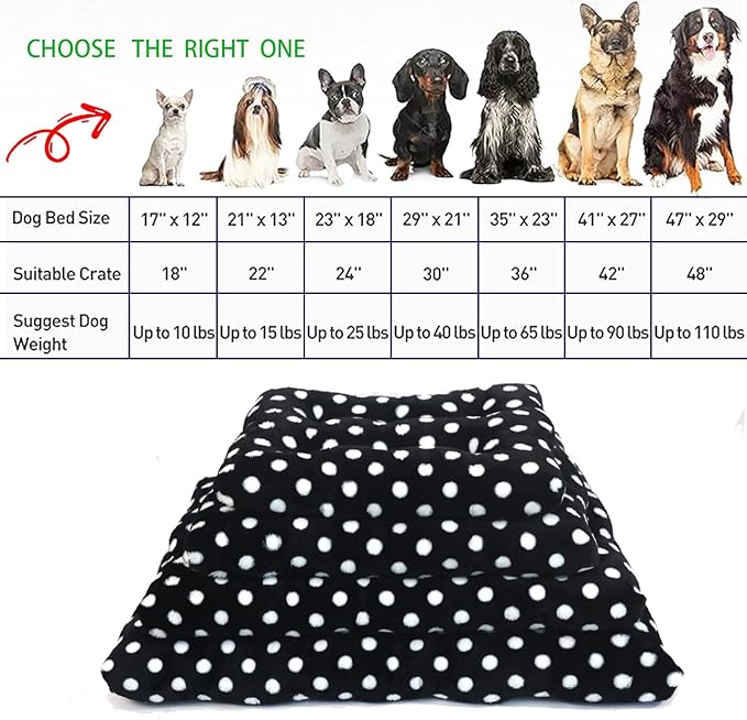 18x24 Dog Bed for Crate, Washable and Non-Slip, Comfortable 24 Inch Dog Crate Pad, Ideal Crate Beds for Small Dogs, Black with White Dots