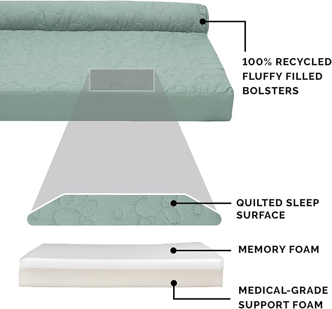Furhaven Memory Foam Dog Bed for Medium/Small Dogs w/ Removable Bolsters & Washable Cover 35 lbs