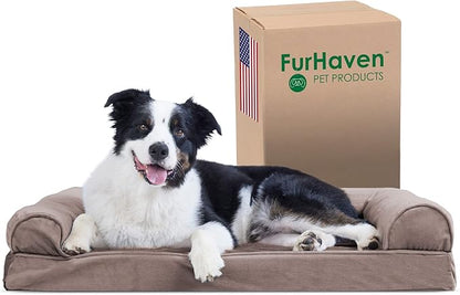 Furhaven Cooling Gel Dog Bed for Large/Medium Dogs w/ Removable Bolsters & Washable Cover 55 lbs