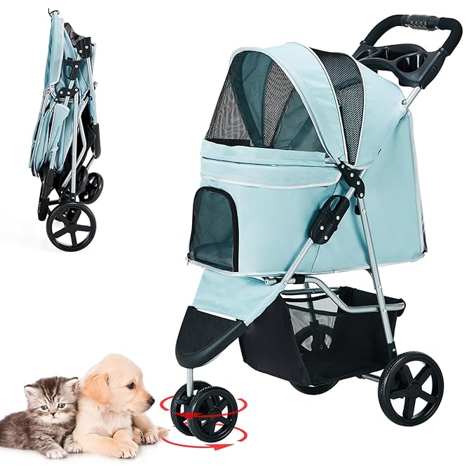 Pet Stroller for Medium Small Dogs and Cats 3 Wheels,