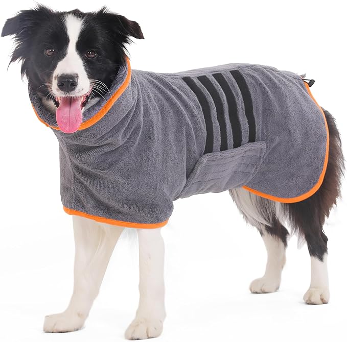 Microfibre Dog Bathrobe Dog Towel Wrap Super Absorbent Dog Drying Coat Bath Robe for Puppy, Medium & Large Dogs, Fast Drying, Adjustable, for Pet Dogs & Cats