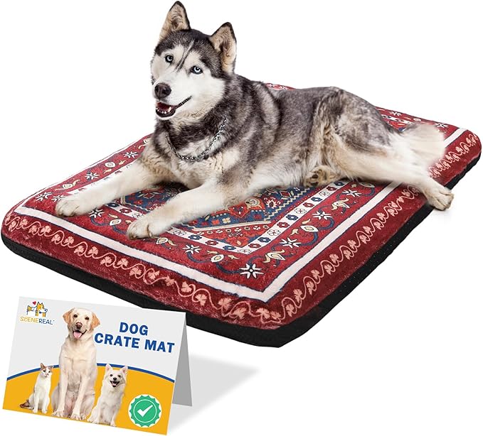 SCENEREAL Dog Crate Mat for Small Medium Large Dogs 29" x 48", Red