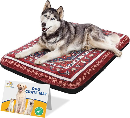 SCENEREAL Dog Crate Mat for Small Medium Large Dogs 29" x 48", Red