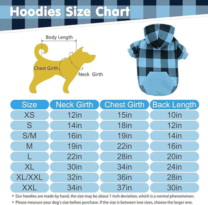 KOOLTAIL Plaid Dog Hoodie Pet Clothes Sweater with Hat and Pocket for Small Medium Large Size Dogs