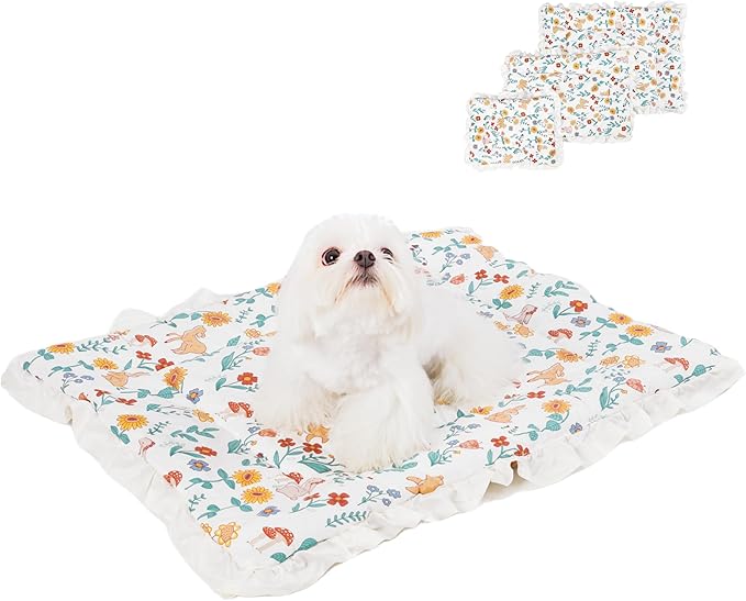Floral Dog Dog Bed Mat Plush Kennel Pad