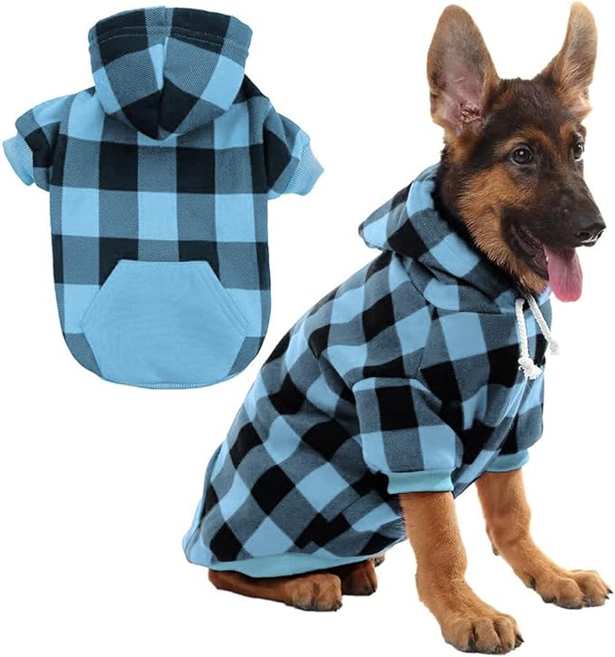 KOOLTAIL Plaid Dog Hoodie Pet Clothes Sweater with Hat and Pocket for Small Medium Large Size Dogs