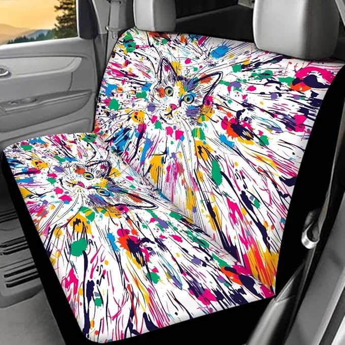 Multi-colored Cat Car Rear Seat Covers