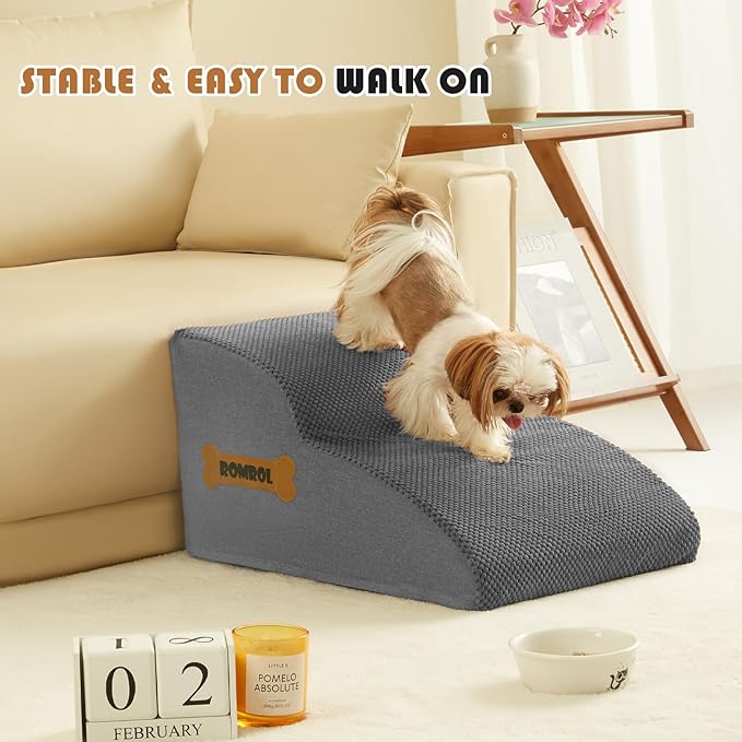High Density Foam Dog Stairs Ramp for Beds Couches 2-Tiers, Grey