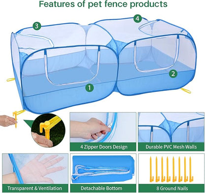 Jhua Pet Playpen for Small Animals, Portable Chicken Run with Detachable Bottom and Cover, Foldable Chicken Coop Indoor Outdoor Pet Pen with Transparent Mesh Walls for Chicken Duck Puppy Cat Rabbit