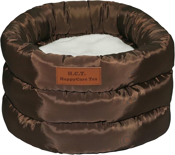 long rich Round Cushion Dog Cat Bed (16" x 16" x 10", Brown)