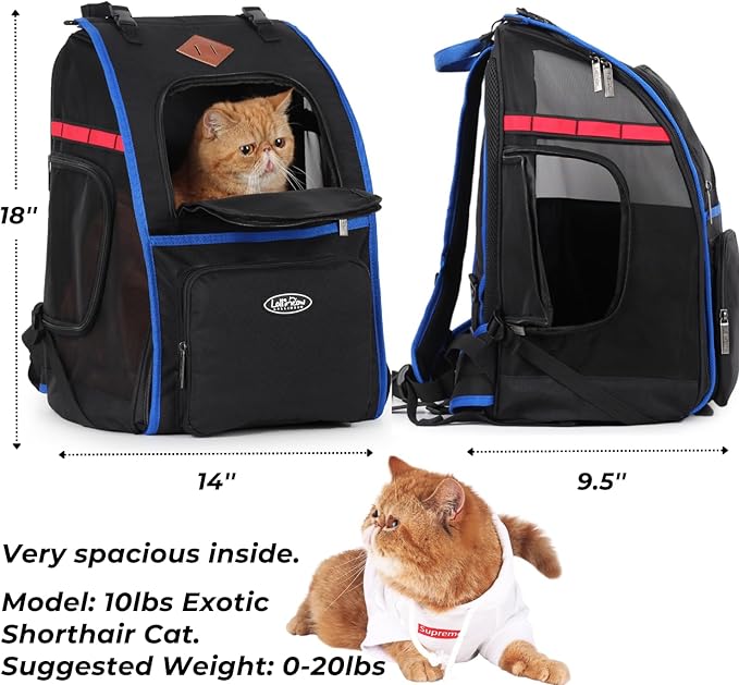 Lollimeow Cat Backpack Pet Carrier for Cats and Puppies - Ventilated Outdoor Canvas Cat Backpack with Large Space, Airline Approved