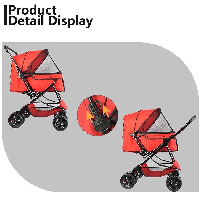 Reversible Handlebar Pet Stroller for Medium Dogs 360 Rotating 2 Security