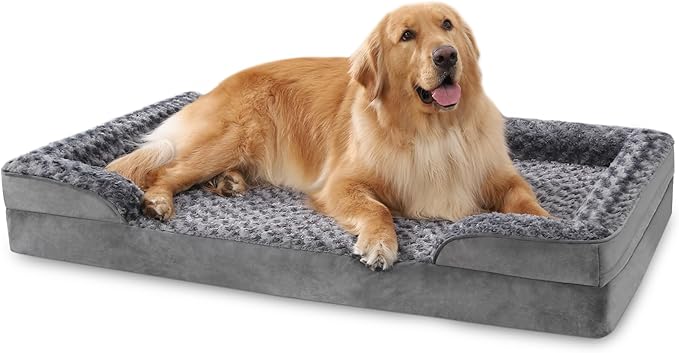 KSIIA Orthopedic Dog Beds Large Sized Dog Couch Waterproof Dog Bed Washable Dog Bed Egg Foam Pet Bed with Removable Bolster & Nonskid Bottom Large Dog Bed Sofa 36 x 27 x 6 Inch