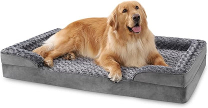 KSIIA Orthopedic Dog Beds Large Sized Dog Couch Waterproof Dog Bed Washable Dog Bed Egg Foam Pet Bed with Removable Bolster & Nonskid Bottom Large Dog Bed Sofa 36 x 27 x 6 Inch