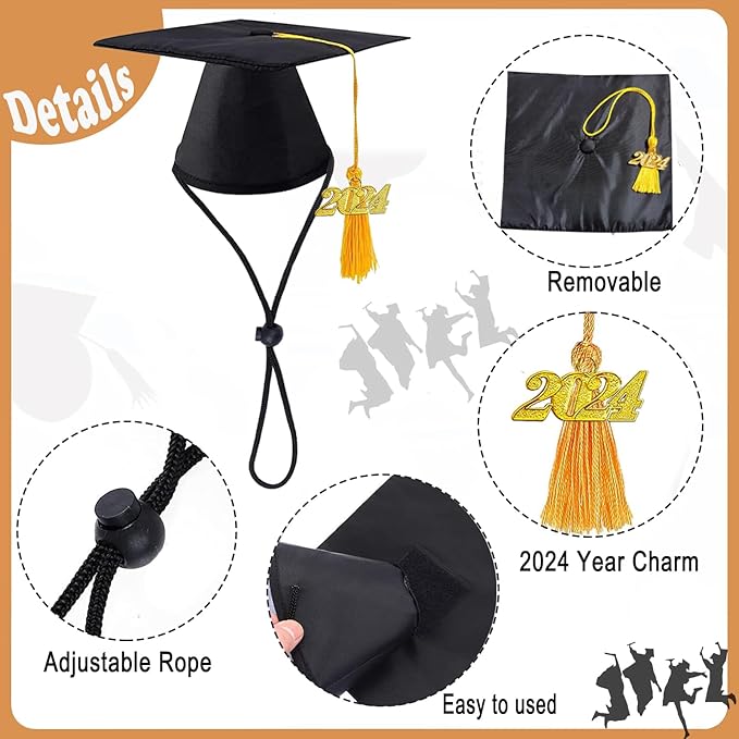 Pet Graduation Cap Dog Bandanas Collar Costume 3Pack Graduation Hat Triangle Scarf Grad Outfit Accessory for Dogs Cat Formal Tux Clothes with Bowtie Holiday Party Apparel (3PCS Gard Tux Set
