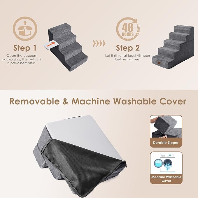 EHEYCIGA Dog Stairs for High Bed 22.5”H 5-Step Dog