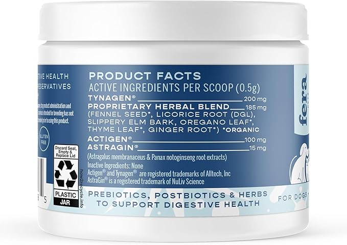 Fera Pets Postbiotics Plus for Dogs– Vet Created Dog Prebiotics & Postbiotics Supplement for Your Pet’s Digestive Health & Immune Support – 120 Scoops