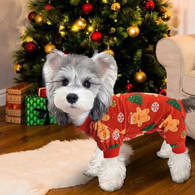 Xpudac 4 Piece Dog Christmas Pajamas Santa Pet Clothes Cute Snowman Dog Pajamas for Small Dogs Red Green X-Small