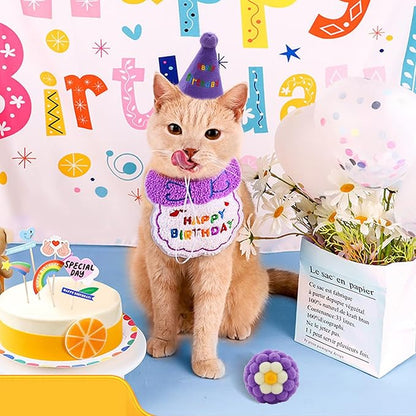 Dog Cat Birthday Party Supplies Outfit Bandana Bib Hat Ball Toy Cute Collar with Bow Tie for Cats Puppy Small Dogs and Rabbits