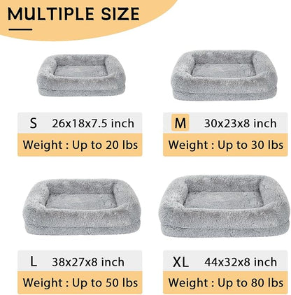 2 in 1 Calming Dog Beds for Medium Dogs, Dual Layer Orthopedic Egg Crate Foam & Memory Foam Faux Fur Shag Pet Mattress Warming Rectangle Cuddle Bed Comfy Anti Anxiety, Anti-Slip Washable Cover