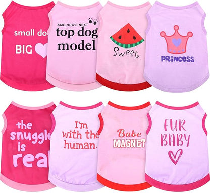 8 Pieces Pet Shirts Printed Puppy Soft Pullover Dog T Shirts Cute Sweatshirts Valentine's Day Puppy Girl Clothes Dog Outfits Small Dog for Pet Cats (Cute Pattern