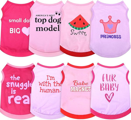 8 Pieces Pet Shirts Printed Puppy Shirts Soft Dog Shirt Pullover Dog T Shirts Cute Dog Sweatshirts Valentine's Day Puppy Girl Clothes Dog Outfits Small Dog for Pet Dogs Cats (Cute Pattern