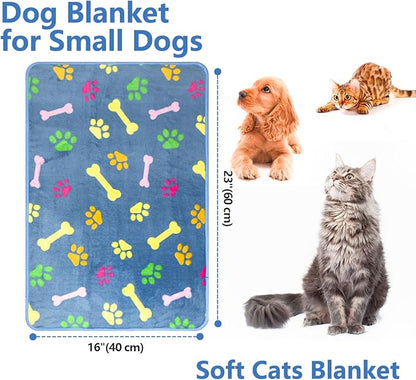 LeapSheep Pet Blankets for Dogs Cats - 3Pack Bone Pattern Super Soft Fluffy Dog Blankets for Small Medium Large Doggy Kitten (Coloful Bones, Small)