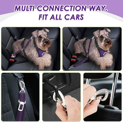 Lukovee Dog Seat Belt for Car, Adjustable Dog Car Harness for Large Medium Small Dogs, Soft Padded & Breathable Mesh Dog Seatbelt with Car Strap and Carabiner(Purple Double Clip,XXX-Small)