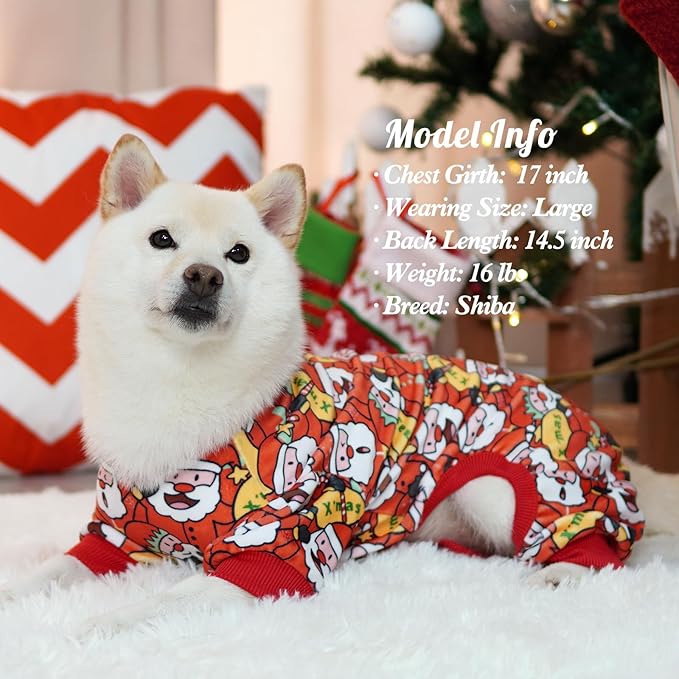 KYEESE Christmas Dog Pajama for Medium Dogs Soft Material Stretchable Dog Pajamas Onesie Dog Apparel, Santa Claus, XX-Large