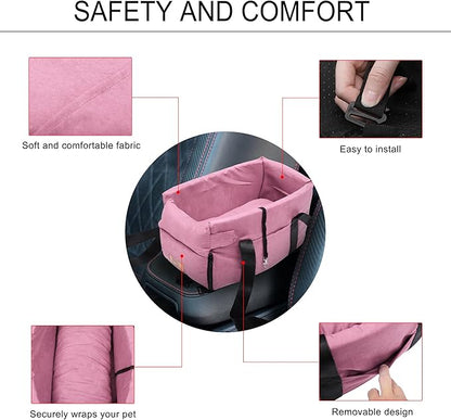 X AUTOHAUX Dog Car Seat Adjustable Straps Portable for Medium Small Sized Puppy Cat Seat Pets Soft Non Slip Bottom Travel Bed Pink